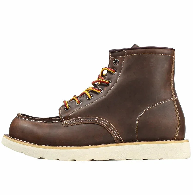 Genuine Leather Men's Boots Vintage Tooling Boots Man Short Boot Rhubarb Boots Men's High Top Men's Shoes Leather