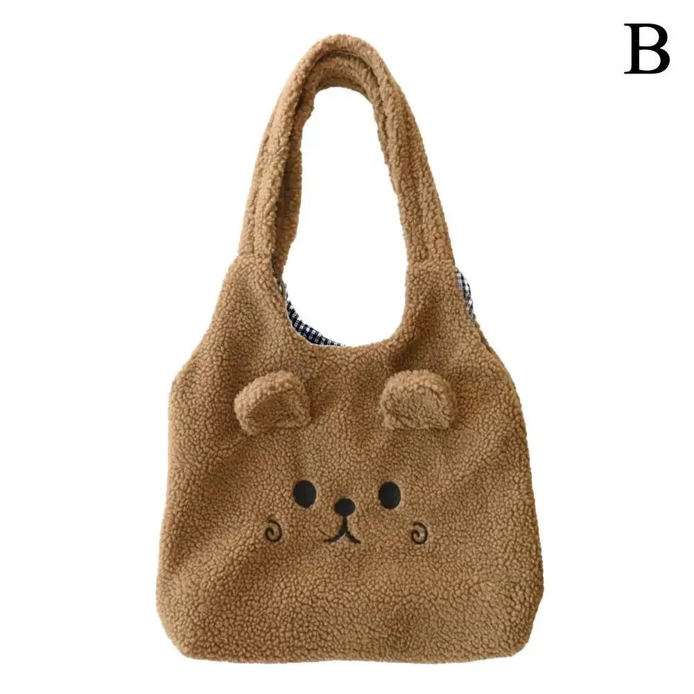 School Bag Cartoon Embroidery New Winter Soft Plush Tote Bag Shopper Bag Shoulder Bag For Women Cute N8Y7