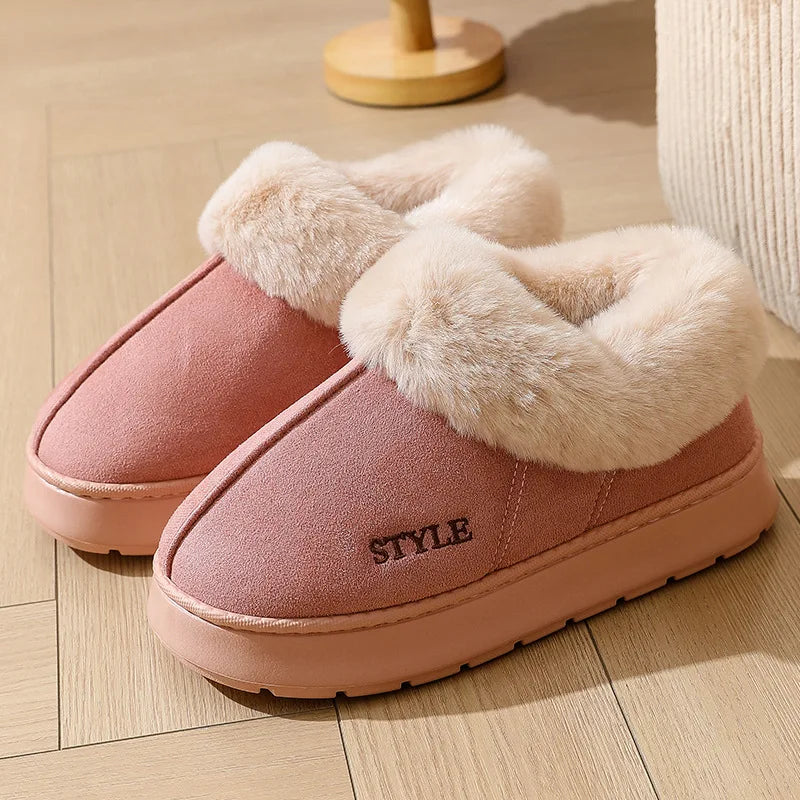 Women's Winter Slippers Non-Slip Outdoor Indoor House Shoes Plush Fleece Lined Warm Cotton Slippers For Women Platform Footwear