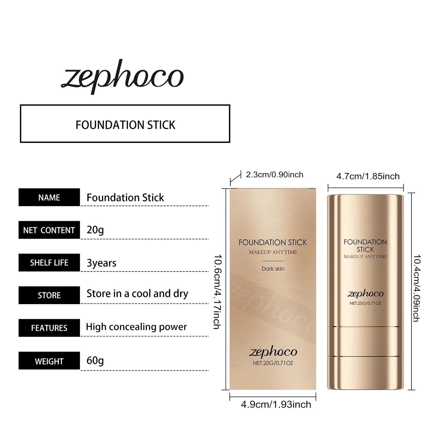 2-in-1 Foundation Stick for Uneven Skin Tone Lightweight and Adherent Moisturizing Natural Concealer Clear Matte Foundation