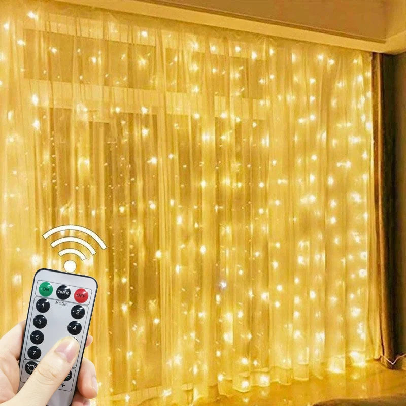 USB Plug Curtain LED String Lights 8 Modes Remote Control Holiday Wedding Fairy Garland Lights For Bedroom Living Room Decor