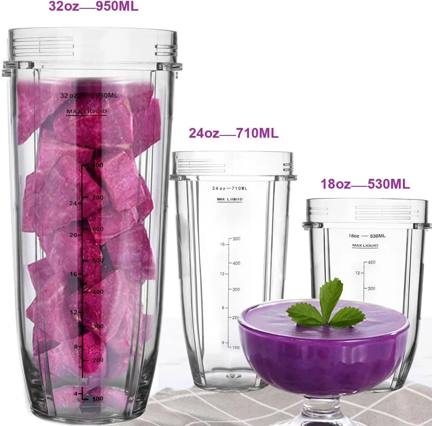 32OZ 2Pcs Cups with Lids Replacement Parts  for Ninja Blender For Ninja Auto IQ Blender BL450 BL480 BL642 BL680 BL490 BL640