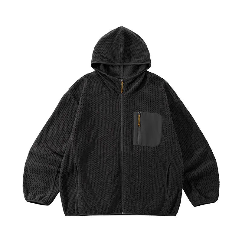 Winter Outdoor Windproof Wavy - Patterned Stand - Collar Zip - Up Jacket Unisex Loose-fitting Casual Warm Windproof Jacket.