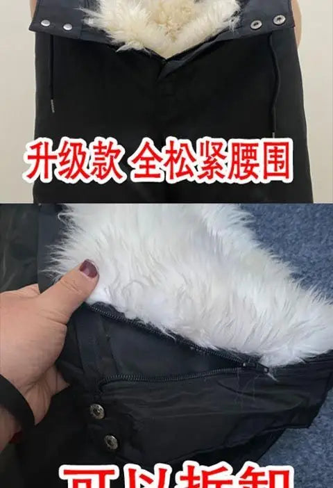 Men Women Pure Sheepskin Fur Leather Pants Middle Aged Warm Thickened Padded Wool Cotton Pants Outdoor Wear-resistant Pants