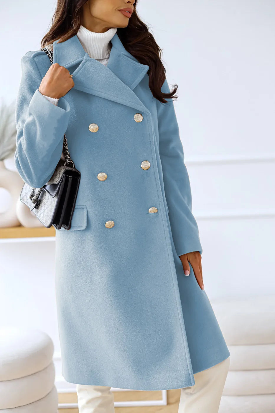 Suit woolen coat senior sense 2024 autumn and winter new double-breasted shoulder slimming Korean version of woolen coat