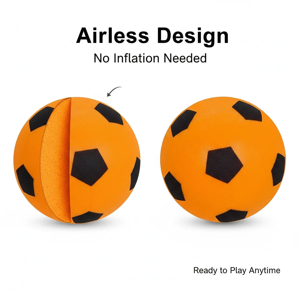 Silent Indoor Soccer Ball, Soft Airless Foam Football for Kids, Quiet Bounce Training Ball, Safe for Home/Living Room