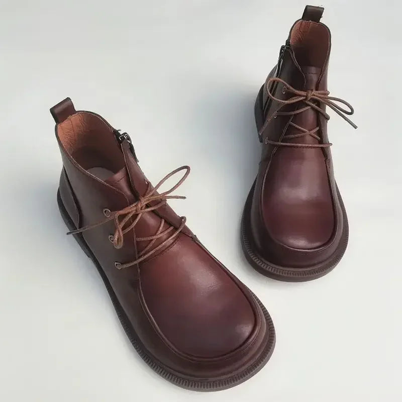 Genuine Leather Shoes Men's Wide Toe Business and Leisure women's plus size 43 42 Short Boots Cowhide Single Ankle Boots