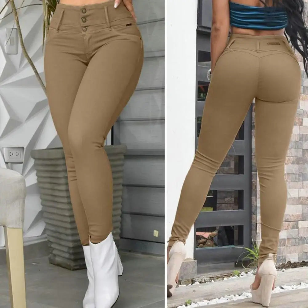Pants Women High Waist Pocket Design Skinny Autumn Spring Leggings Push Up Button Pocket Streetwear Casual New Pants