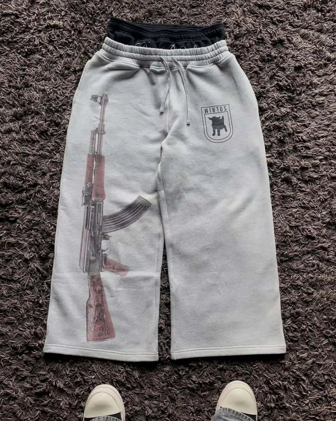 Grey pair of trousers sweatpants men and women gothic hip-hop embroidered embroidered pants casual elastic waist jogging pants