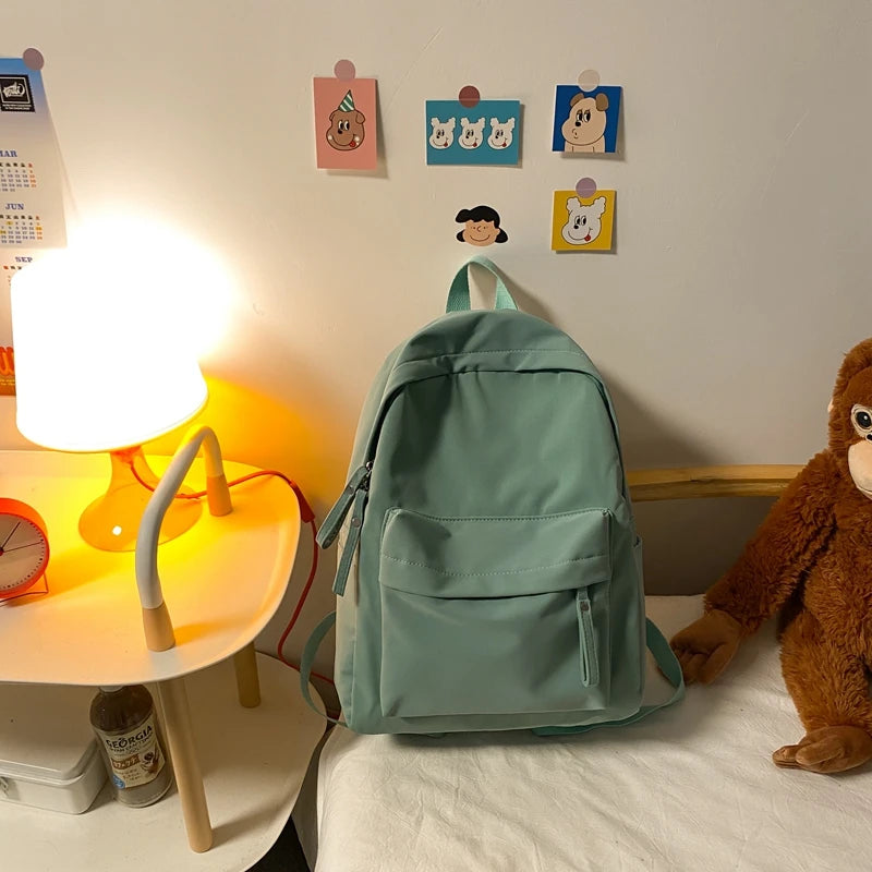 Simple Solid Color Backpack Women 2022 Waterproof Nylon School Bags For Teenager Girls Bookbag Lady Travel Backbag Shoulder Bag