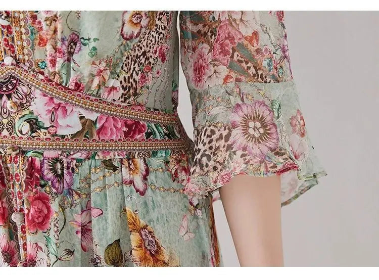 Green Silk Dress for Women in the Summer of 2026 Luxurious High-end Exquisite and Elegant Temperament Mulberry Silk Vacation WLF