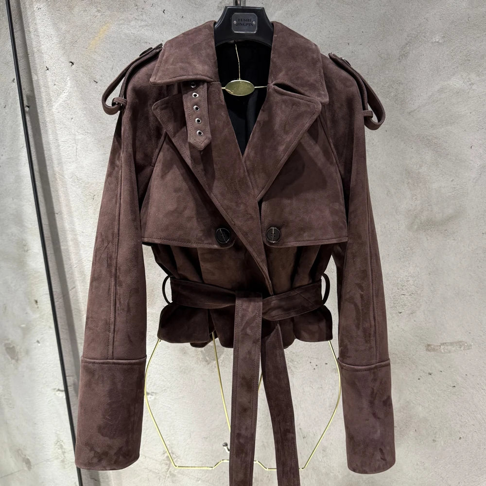 Women Casul Leather Jackets Short Windbreak Design Genuine Grained Sheep Leather Coats Lady