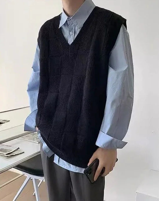Sleeveless Knitted Sweaters for Men Black V Neck Waistcoat Man Clothes Vest 100 Pure Cashmere X S Wool Japanese Harajuku Fashion