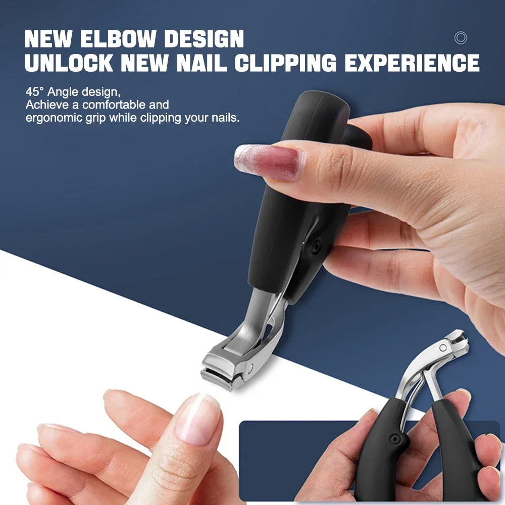 Nail Clippers Anti-Splash Recurved Curved Nail Cutters Thick Toenail Nippers Angled Head Large Opening Stainless Steel Nail Tool
