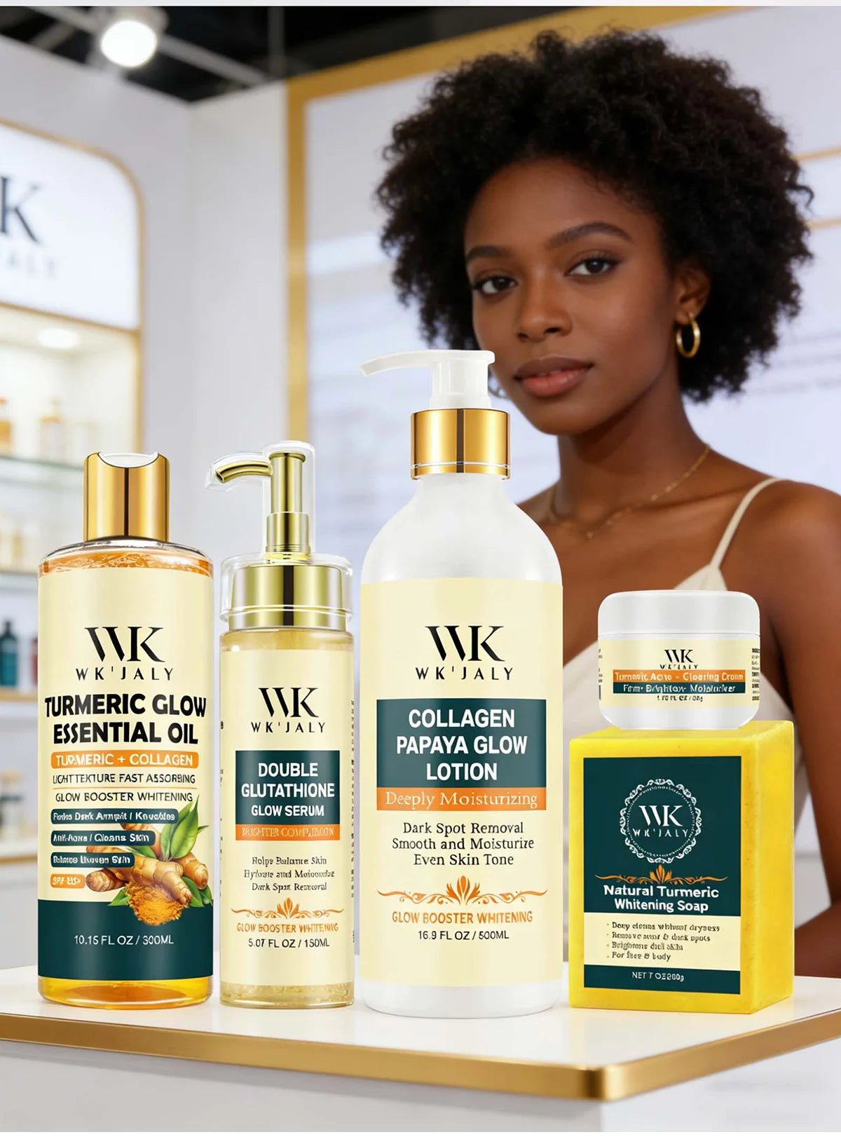 WK JALY Whitening Skin Care Set, Moisturize With Collagen, Glutathione, Natural Turmeric, Remove Acne, Dark Spot, Even Skin Tone