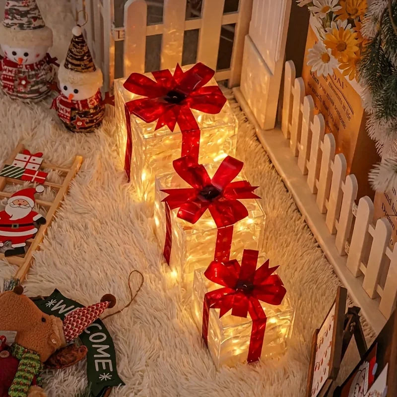 Three Sets Of Christmas Luminous And Exquisite Decorative Lights, Detachable Gift Box And Lighting Fixture,Christmas Decorations