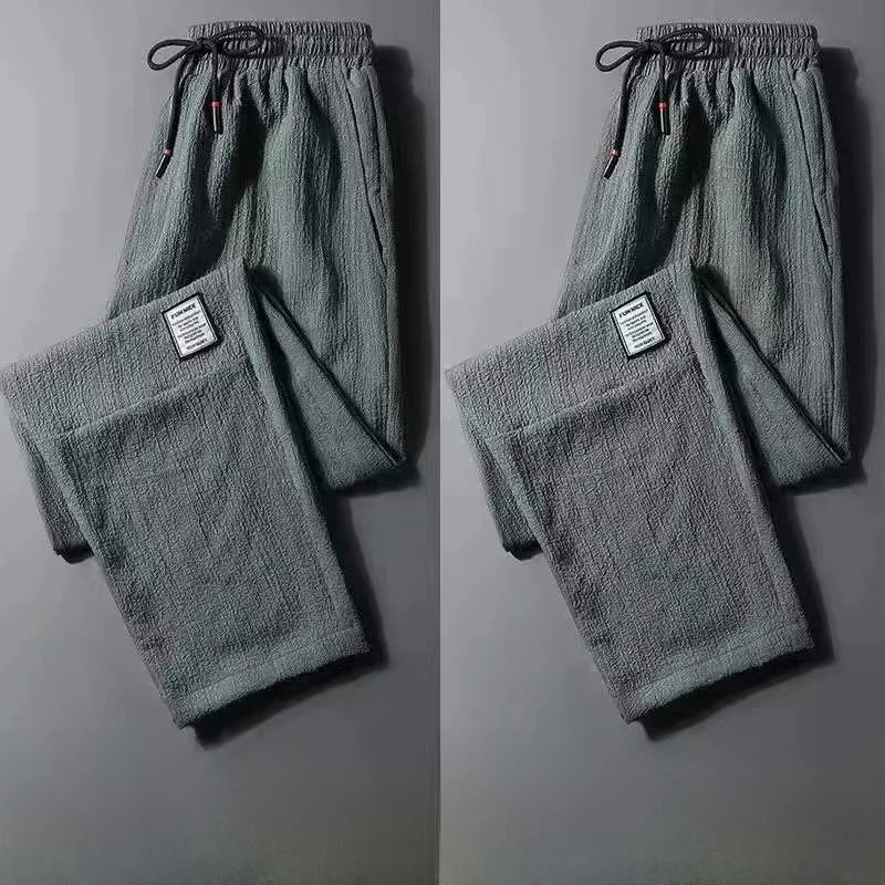 Men's Ice Silk Thin Work Pants Summer Quick Dry Lightweight Loose Fit Sporty Trousers for Office And Casual Wear