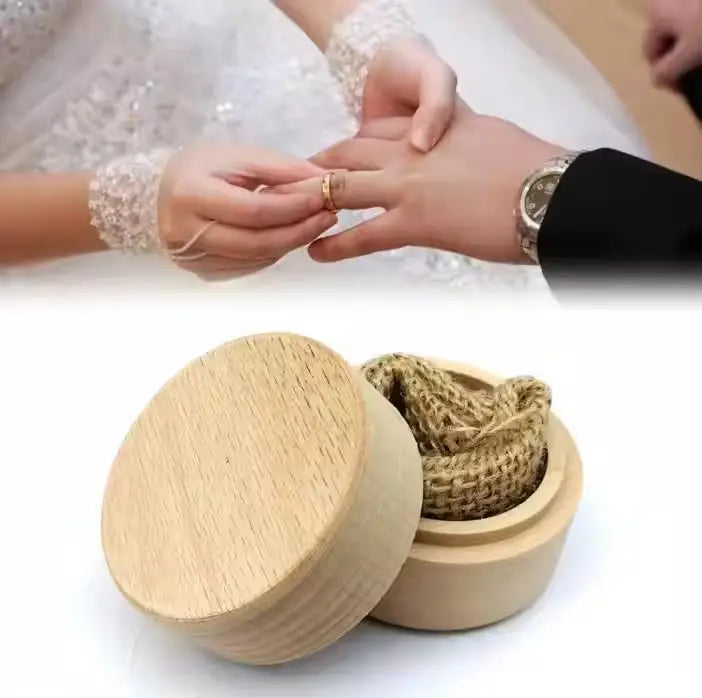 Round Wood Ring Box Wooden Wedding Proposal Engagement Packaging Gifts Box Jewelry Storage Display