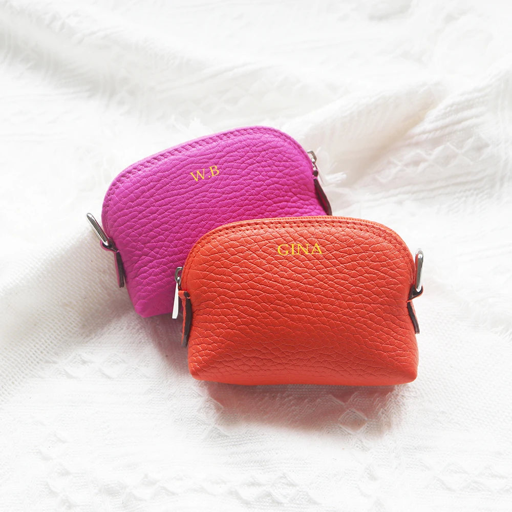 Genuine Leather Woman Coin Purse Luxury Fashion Custom Letter Pouch Mini Key Wallet Luxury Design Earphone Storage Cosmetic Bag