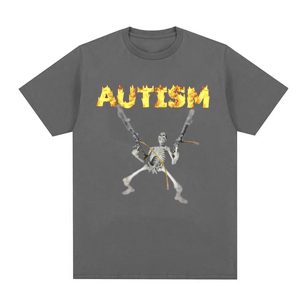 Funny Autism Skeleton Meme T Shirt Humor Skull Meme Women Fashion Hip Hop T-shirt Casual Cotton Short Sleeve Summer T-shirts