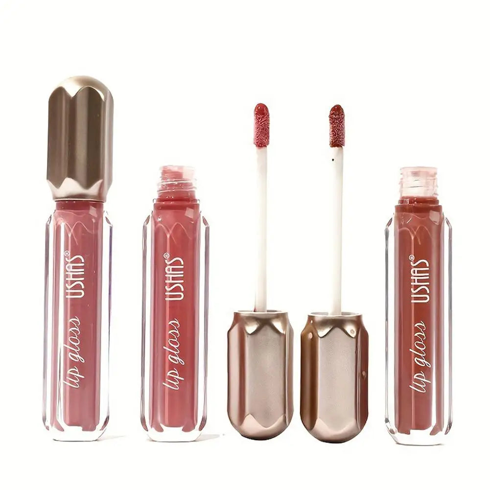 USHAS Mirror Pearl Lip Gloss Waterproof Non Stick Cup Long Lasting Moisturizing Lipstick Shine Glitter Lip Glaze Lip Tint Makeup