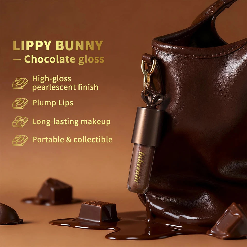 Lakerain Chocolate Rabbit Lip Gloss Mirror Effect Moisturizing Smooth Non-Sticky Long Lasting Hydration Lippy Bunny Lipstick