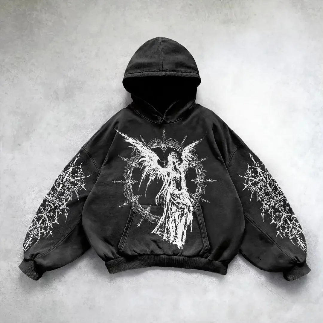 Harajuku y2k gothic pattern hoodie goth oversized hoodies women streetwear tracksuit men couples tops sweatshirt print clothes