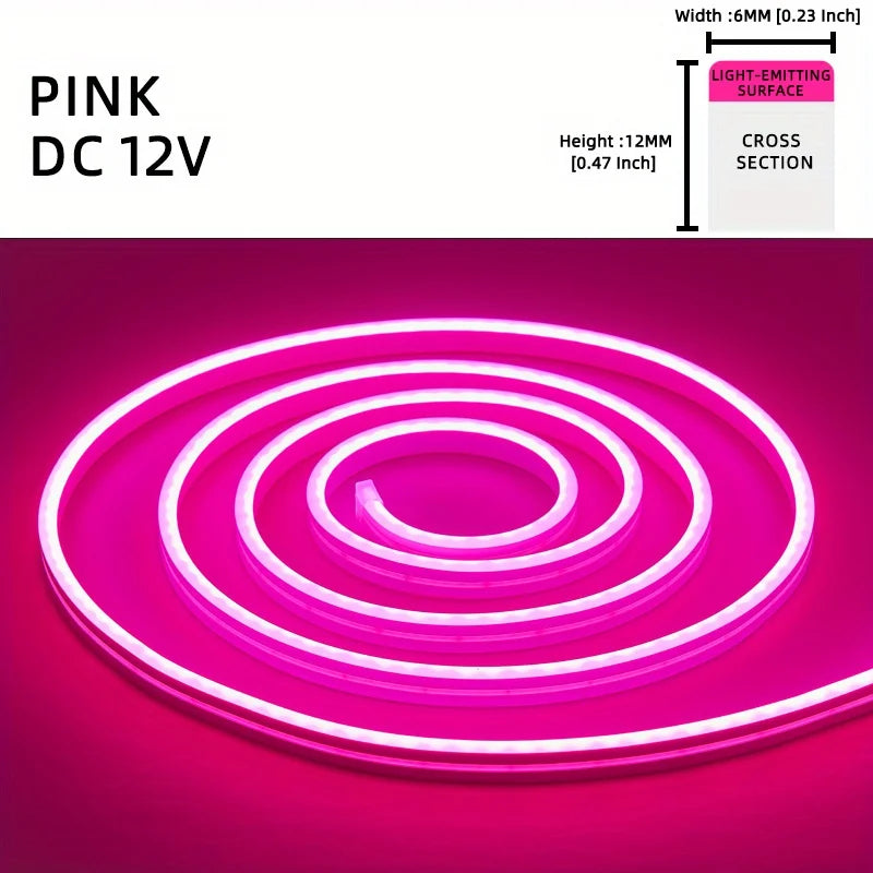 LED Neon Lights,  12V 5M Flexible，Neon Rope Light,  Waterproof Flex DIY Cuttable LED Light Strip for Indoor Outdoor Decoration