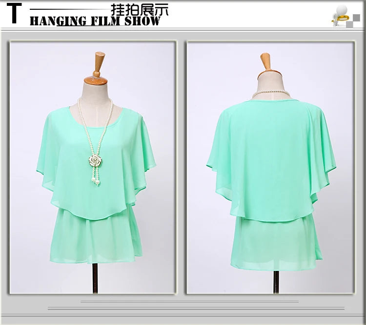 2025 Women Summer Tops Blouse Fashion Elegant Ruffle Batwing Sleeves Chiffon Shirt Loose Casual Clothing blusas mujer de moda