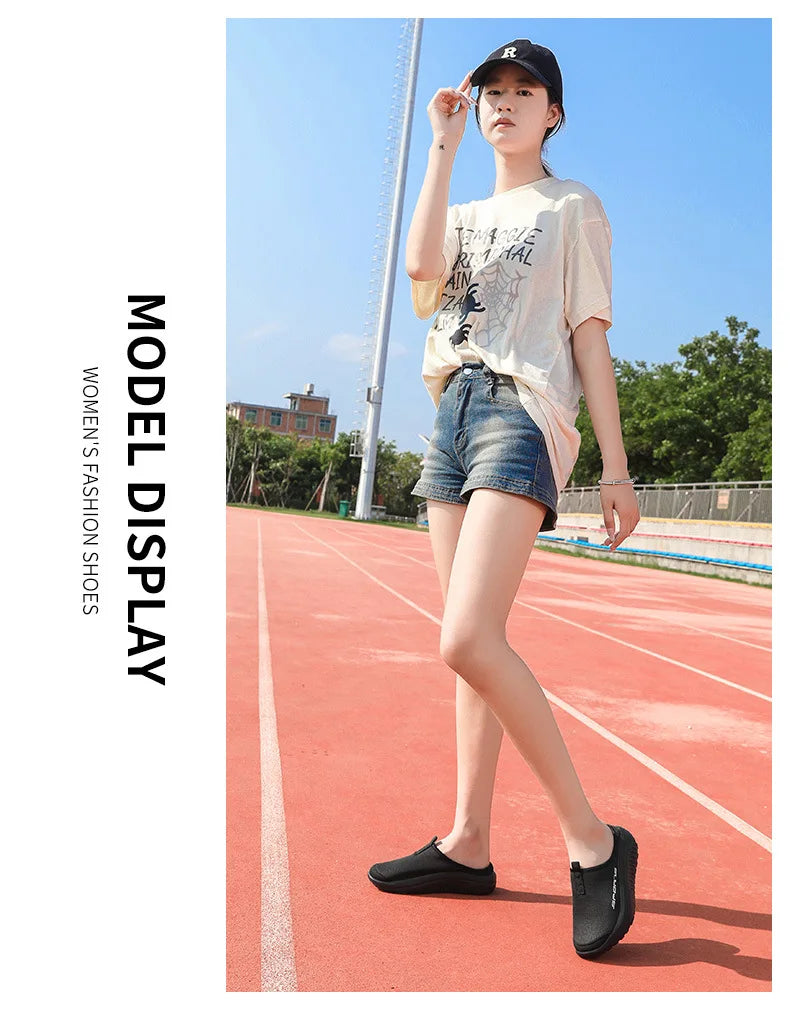 Ladies' Half Dragged Thick Soled Shoes Are Casual Lightweight and Breathable Increasing The Height for Lazy People To Step On