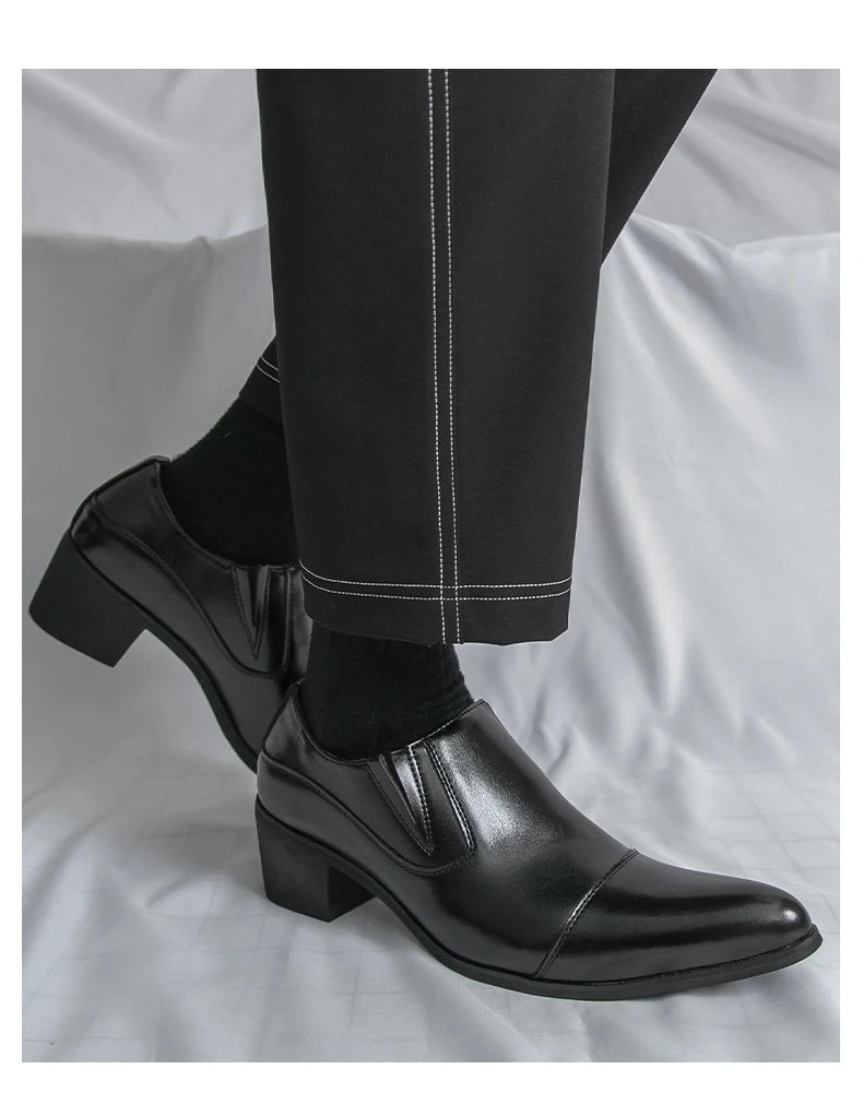 Black/Brown High-heeled Men's Shoes High-quality Dress Shoes Leather Non-slip Business Party Wedding Height Increase Men Loafers