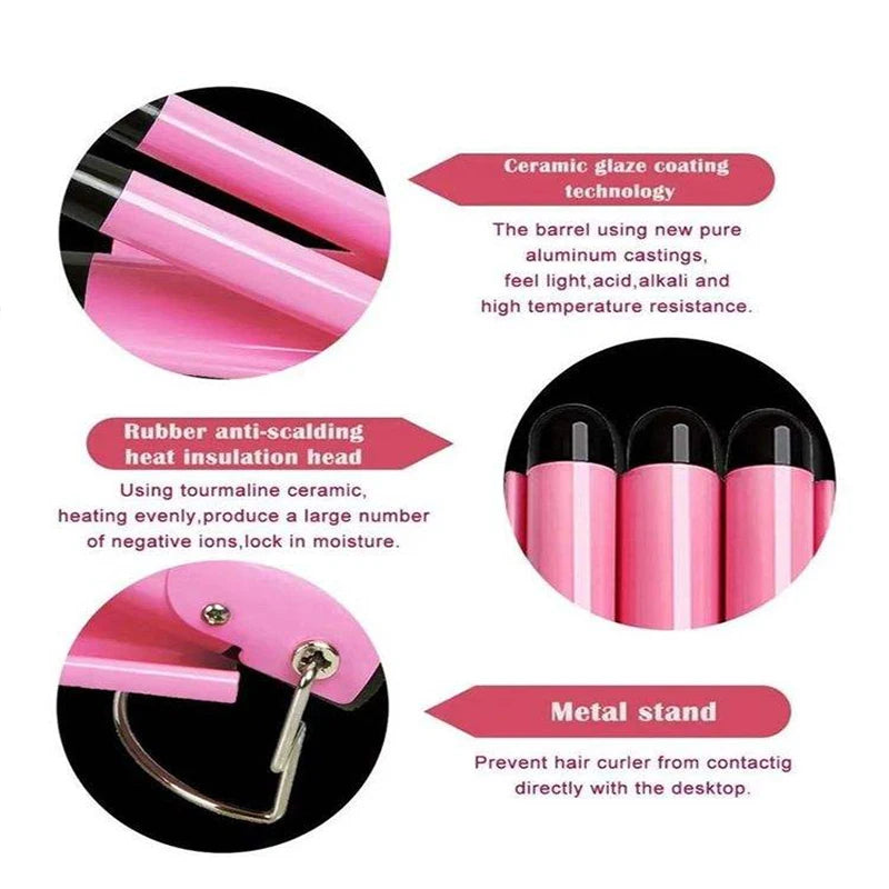 Professional curling iron - large curling three-tube curling iron - rod with water ripple and egg wave cross-border hair styling