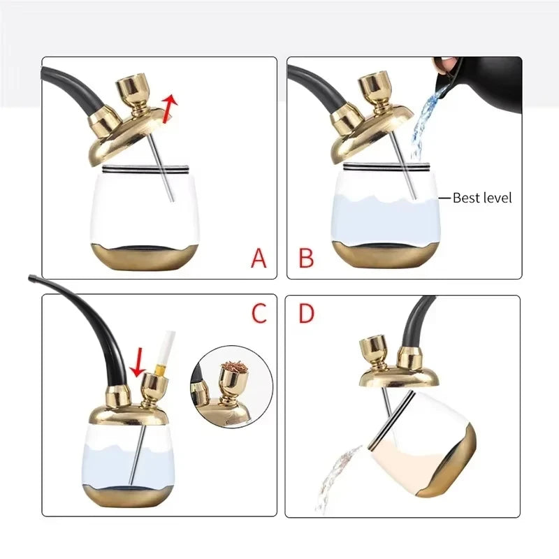 New Gold Shisha Shaped Hookah Water Pipe Smoking With Handmade Smoking Accessories Pipe Shisha Hookah Bicirculation Filter