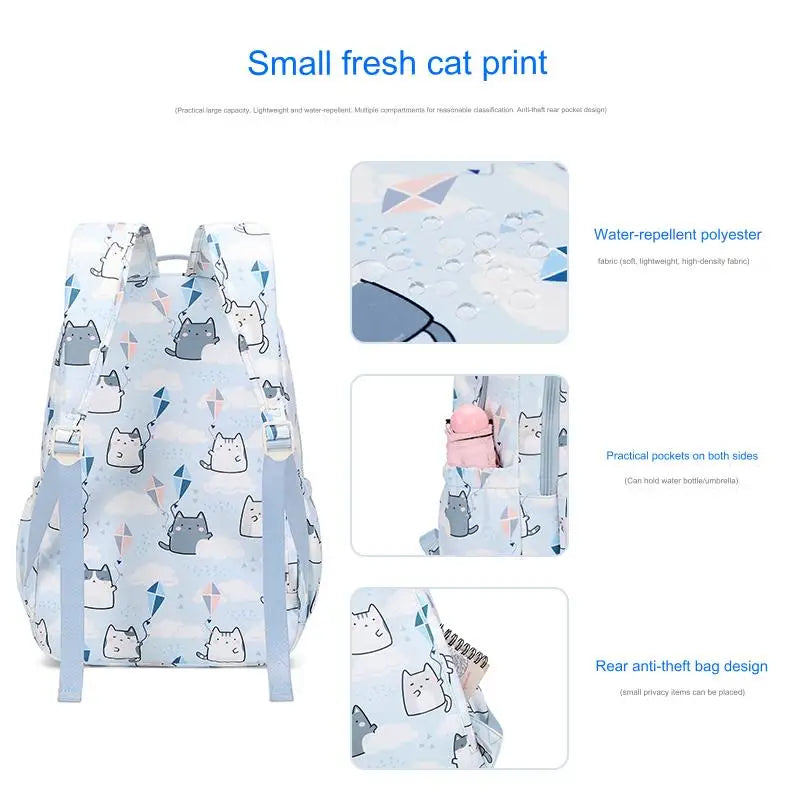 School Bags for Girls Cute Printing Cat School Backpack and Handbag Kawaii Children Backpack Back To School 2024 Mochila Escolar