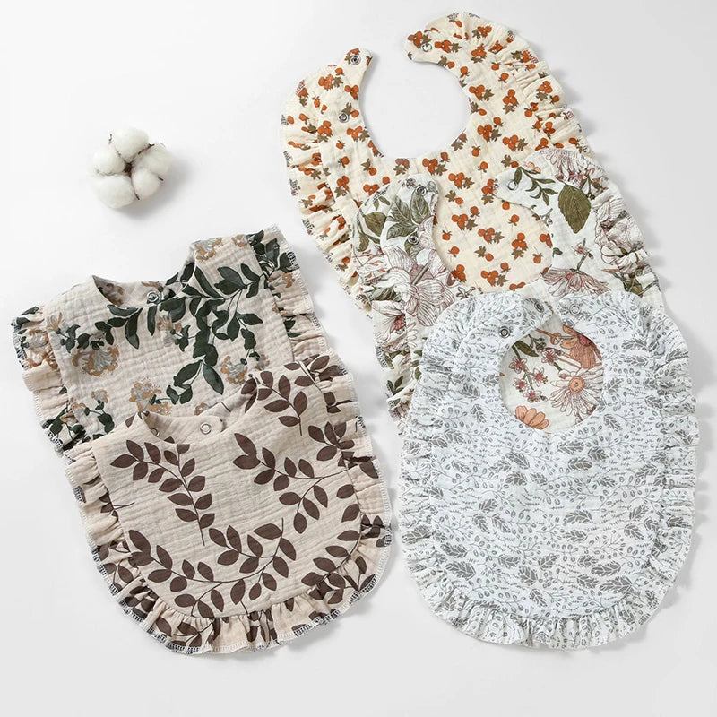 Baby Saliva Towel Muslin Cotton Infant Bibs Kids Feeding Eating Apron Boys Girls Ruffle Towel Toddler Newborn Prints Burp Cloth