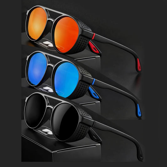 Steampunk Sunglasses Polarized Sports sun glasses for Men Women; Round Running Glasses for Fishing Driving; Vintage