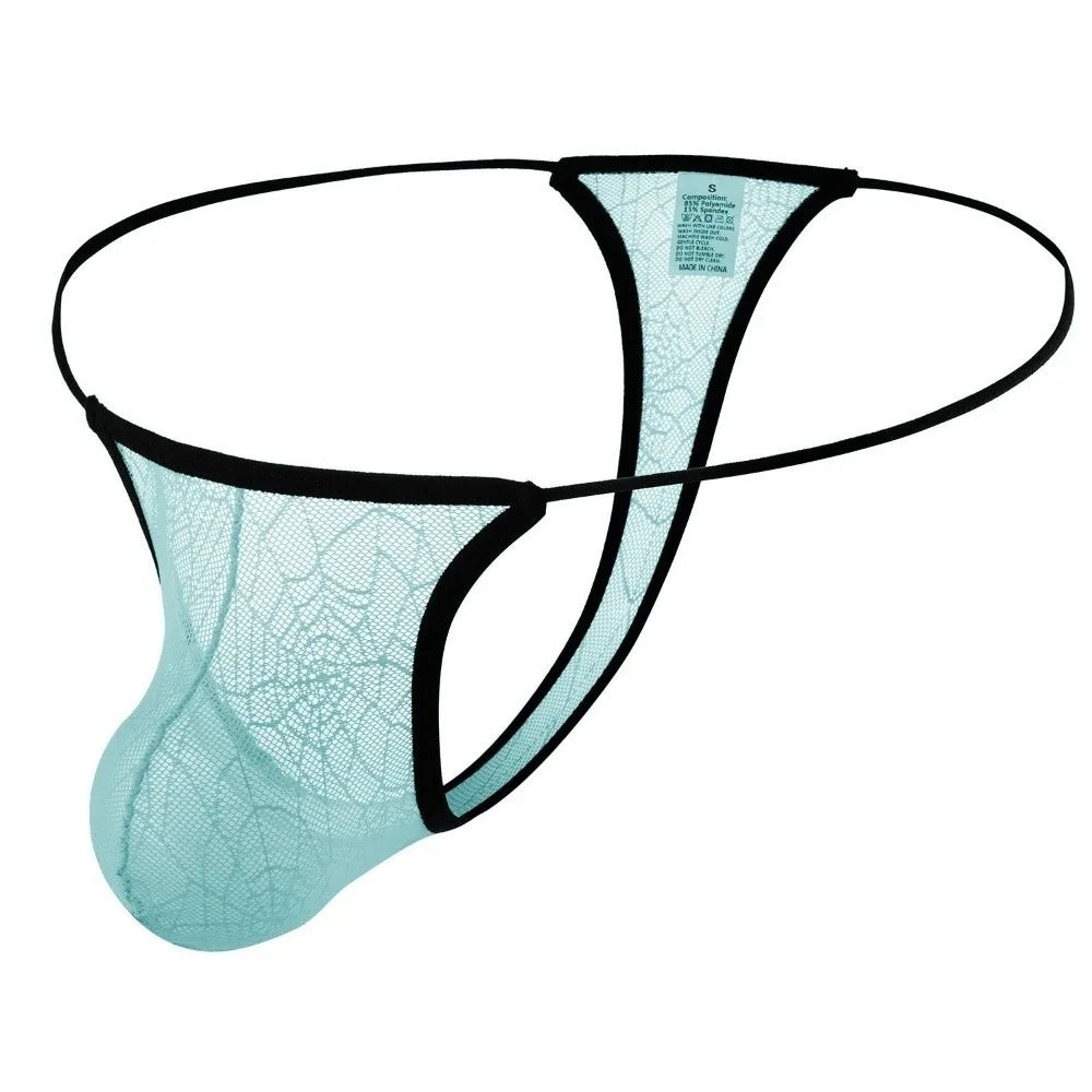 Comfortable Low Waist Men's Thongs Transparent U Convex Pouch T-back Briefs Mesh Halloween Net Lace Triangle Panties Fitness
