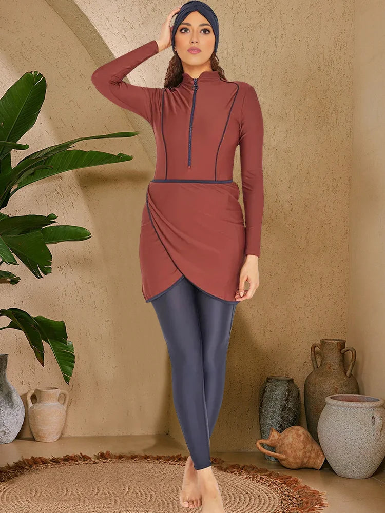 Burkini Long Sleeves Sport Swimsuit Skinny Fit Bathing Suit Women Modest Muslim Swimwear Hijab,Top, Pant, Quick Drying, UPF50+