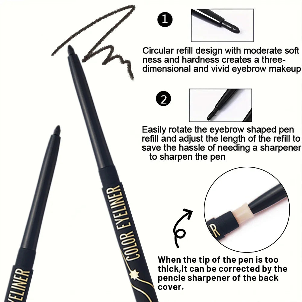 Intense Color Tone Long-Lasting Eyeliner Pencil - Sweatproof, Smudge-Proof, Waterproof Concealer & Lip Liner Gel Pen for Flawles