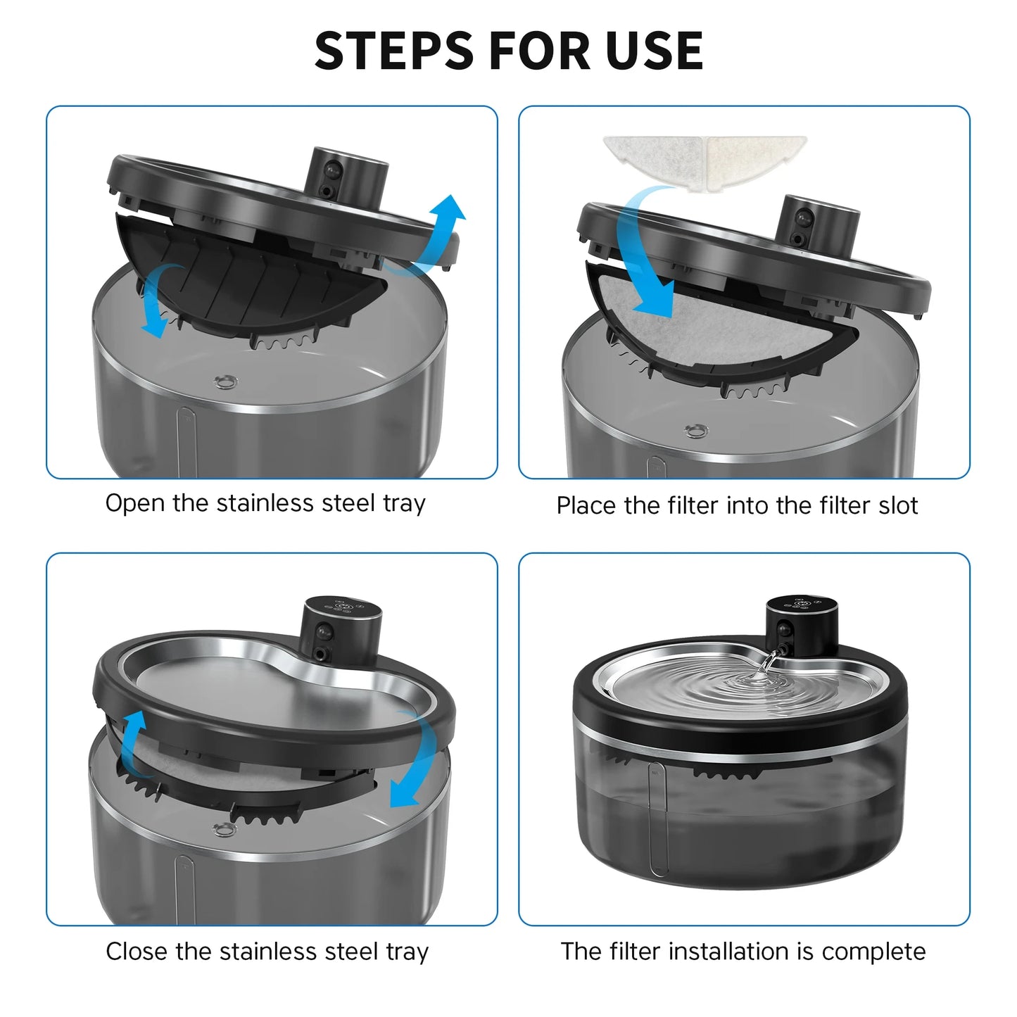 Wireless Cat Water Fountain 4000mAh Rechargeable Ultra-Quiet Pet Dispenser Smart Sensor Stainless Steel Cordless Auto Waterer