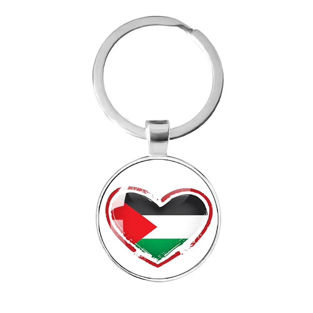 Palestine Nation Flag Emblem Personalized Art Patterns 25mm Glass Cabohcon Keychain Key Rings for Women Men Jewelry Gift