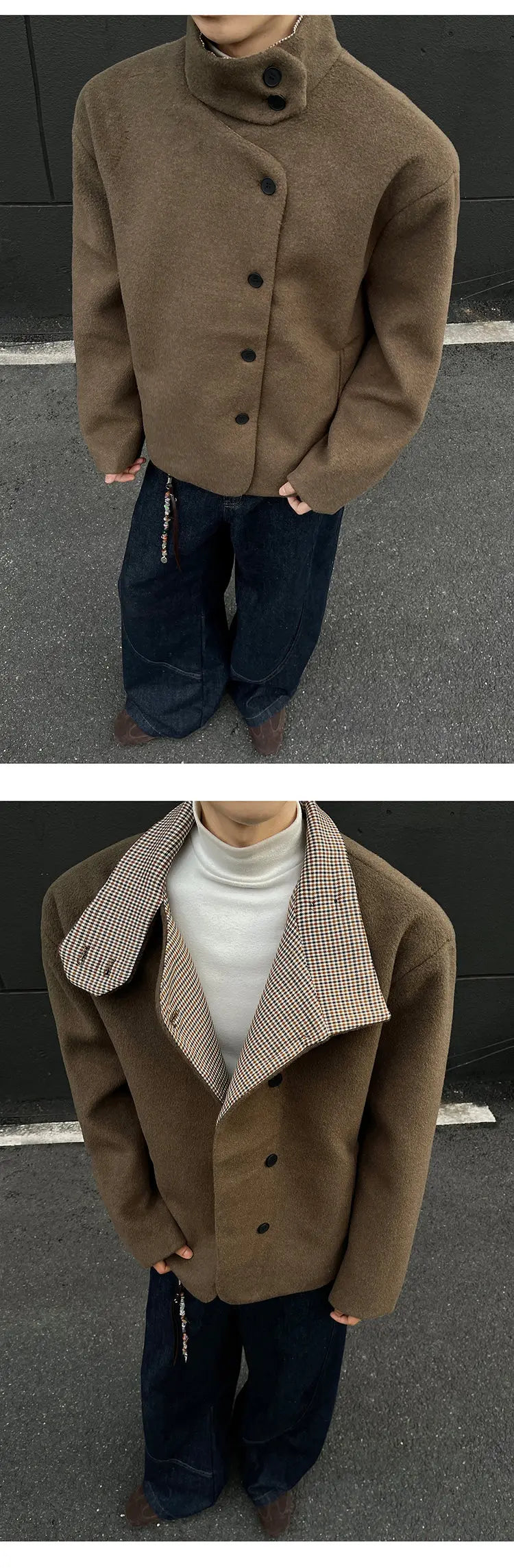 Winter woolen jacket men Caot Warm windproof 2025 New Style Fashionally Slim-Fitting Short Jacket Coat Individuality stand-up