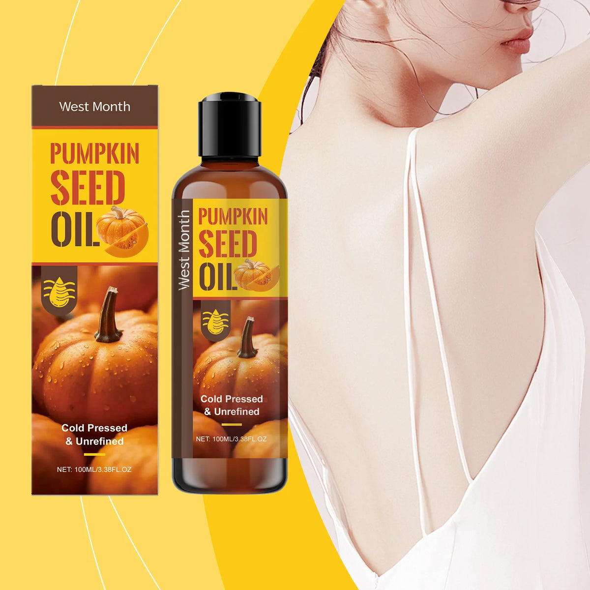 Pumpkin Seed Oil for Body & Hair Deep Moisturizing Nourishing Dry Skin Natural Hydrating Tightening Lifting Brightening Body Oil