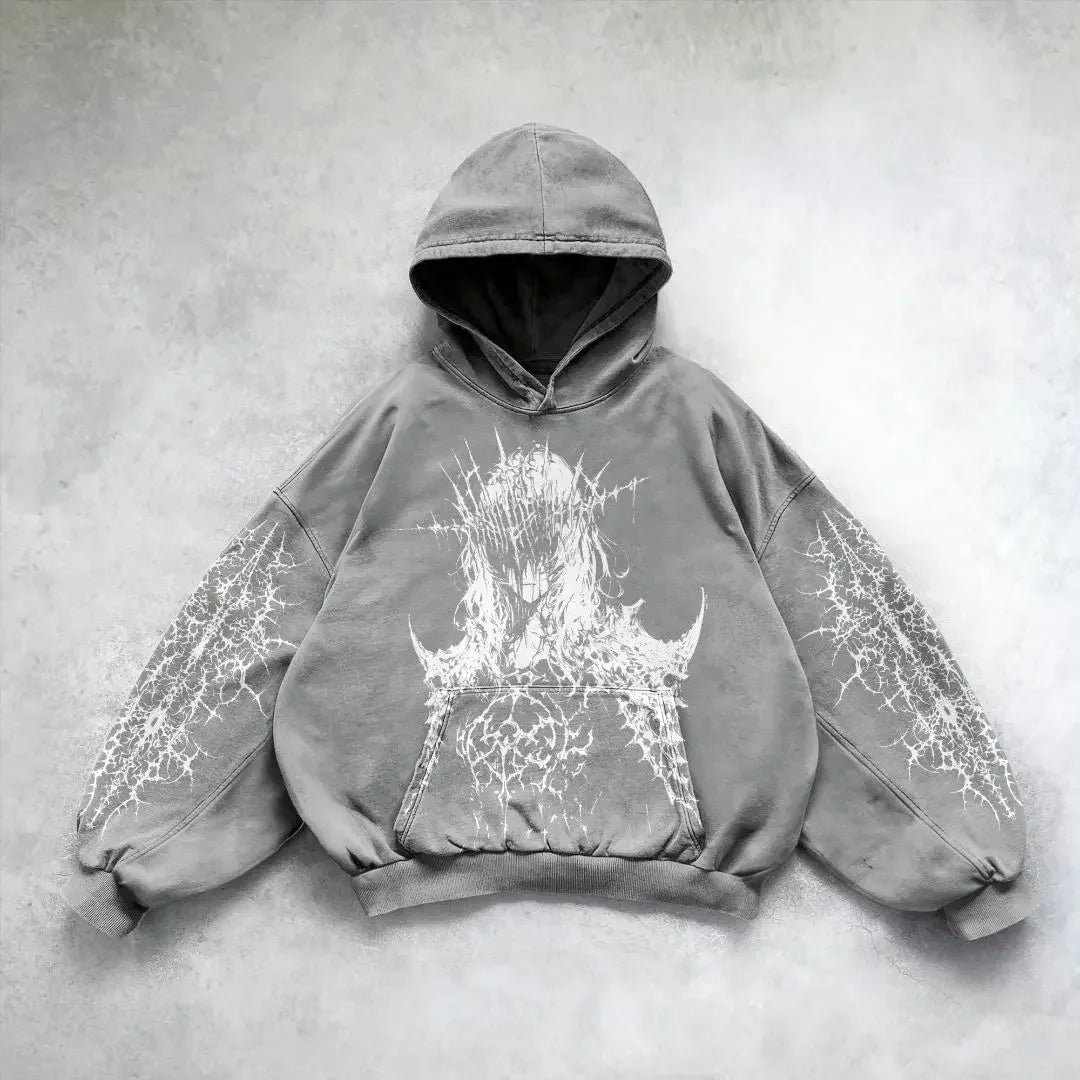 Harajuku y2k gothic pattern hoodie goth oversized hoodies women streetwear tracksuit men couples tops sweatshirt print clothes