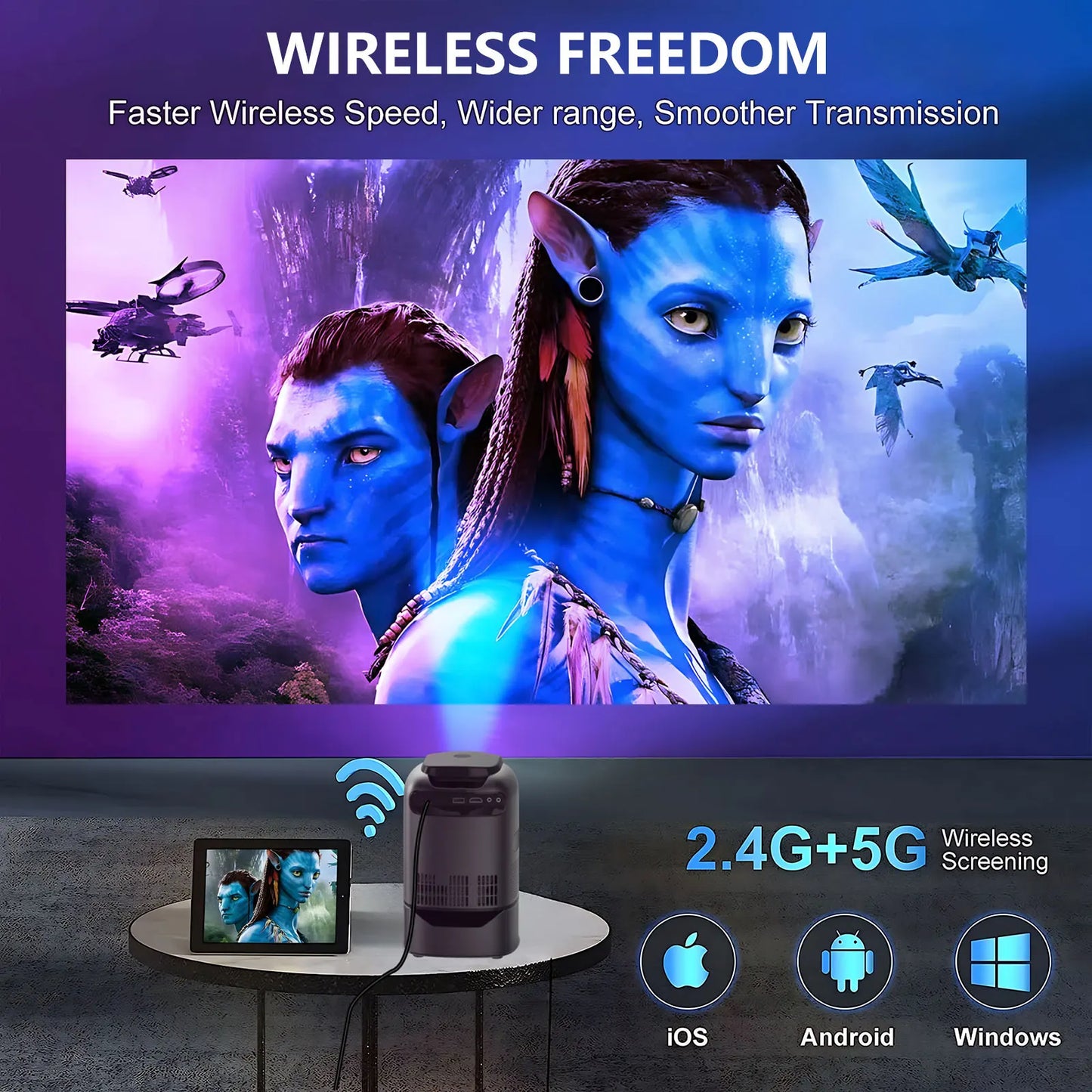 Projector Android Native 1080p Support 4K with Built in Stand with WiFi and Bluetooth , for Home Theater Support HDMI