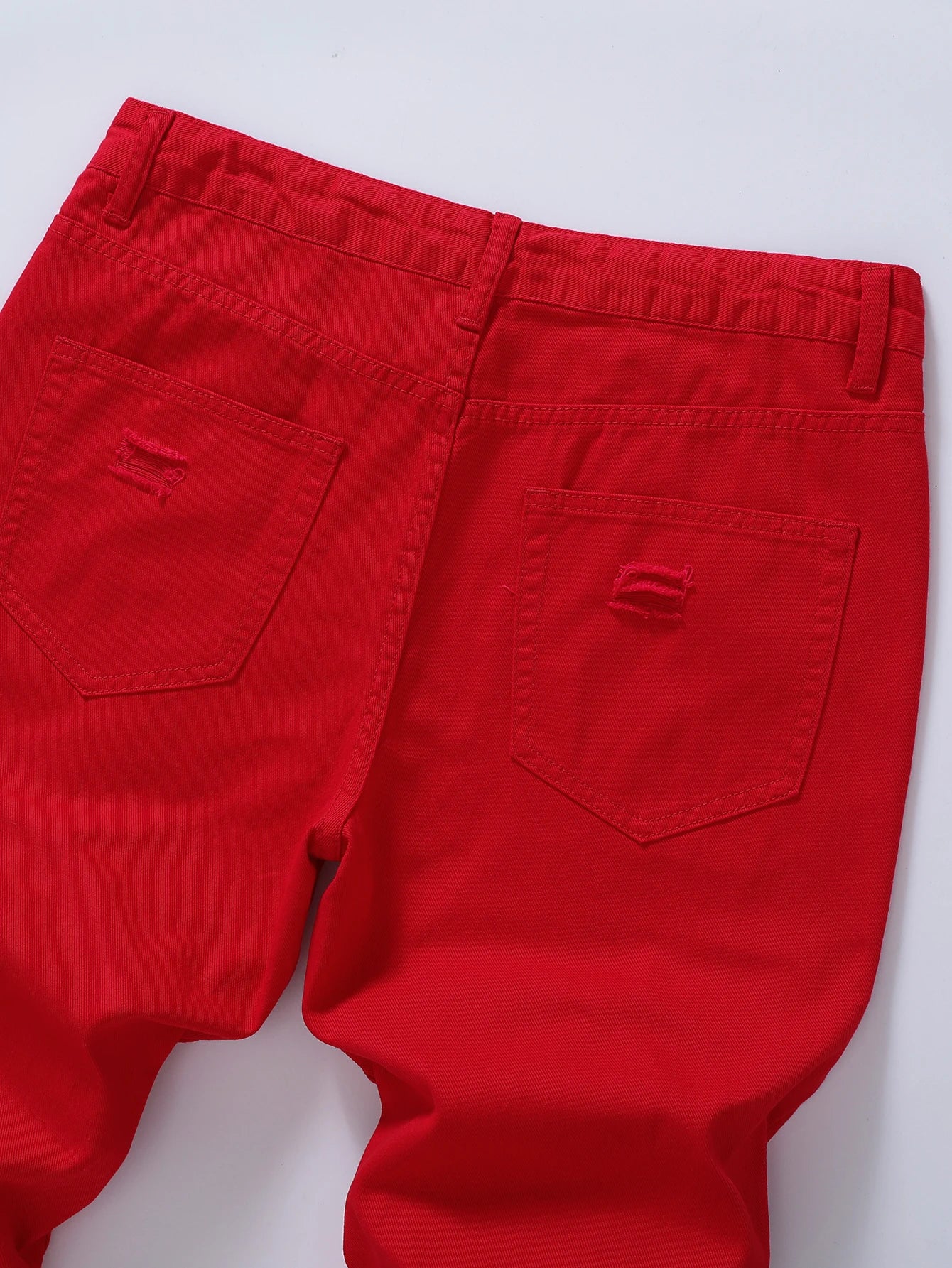 Men's Red Ripped Casual Pants Made of Cotton Fabric Non-Stretch Slim Pants Street Casual Style Five Pocket Classic Pants