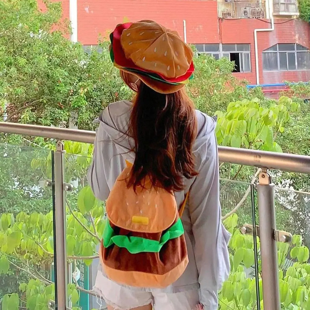 Storage Bags Girls Shoulder Bags  Coin Purse Kindergarten School Bag Cartoon Burger Bag  Pack Hamburger  Backpack