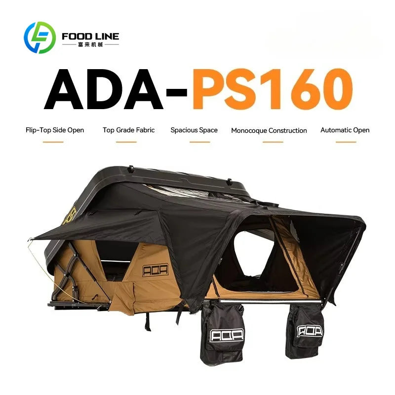 Customized Hard Roof Top Tent 4 Person Hard Shell Side Fold Waterproof Rooftop Camping Tent With 6cm Memory Foam Mattress
