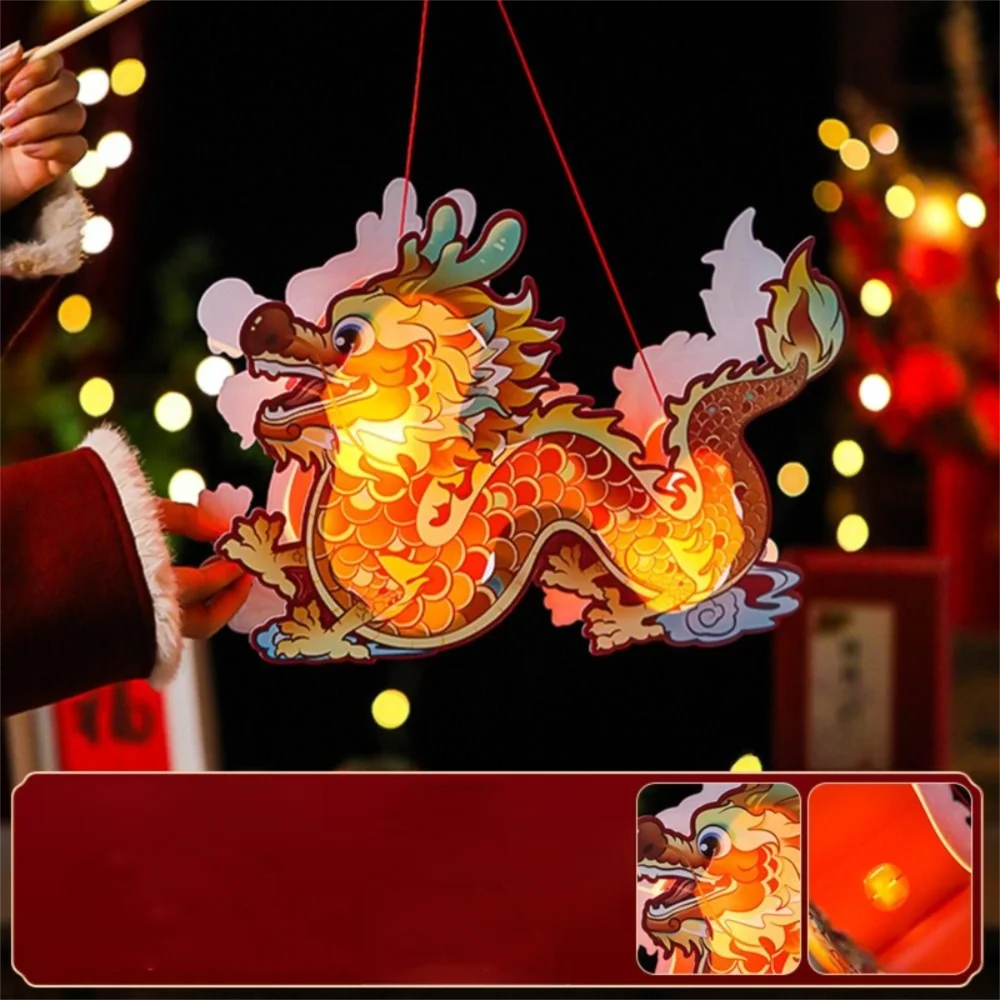 Luminous Mid-Autumn Dragon Dance Lantern DIY Craft Cartoon Chinese Style Dragon Lamp Festival Creativity Handheld Dragon Lantern