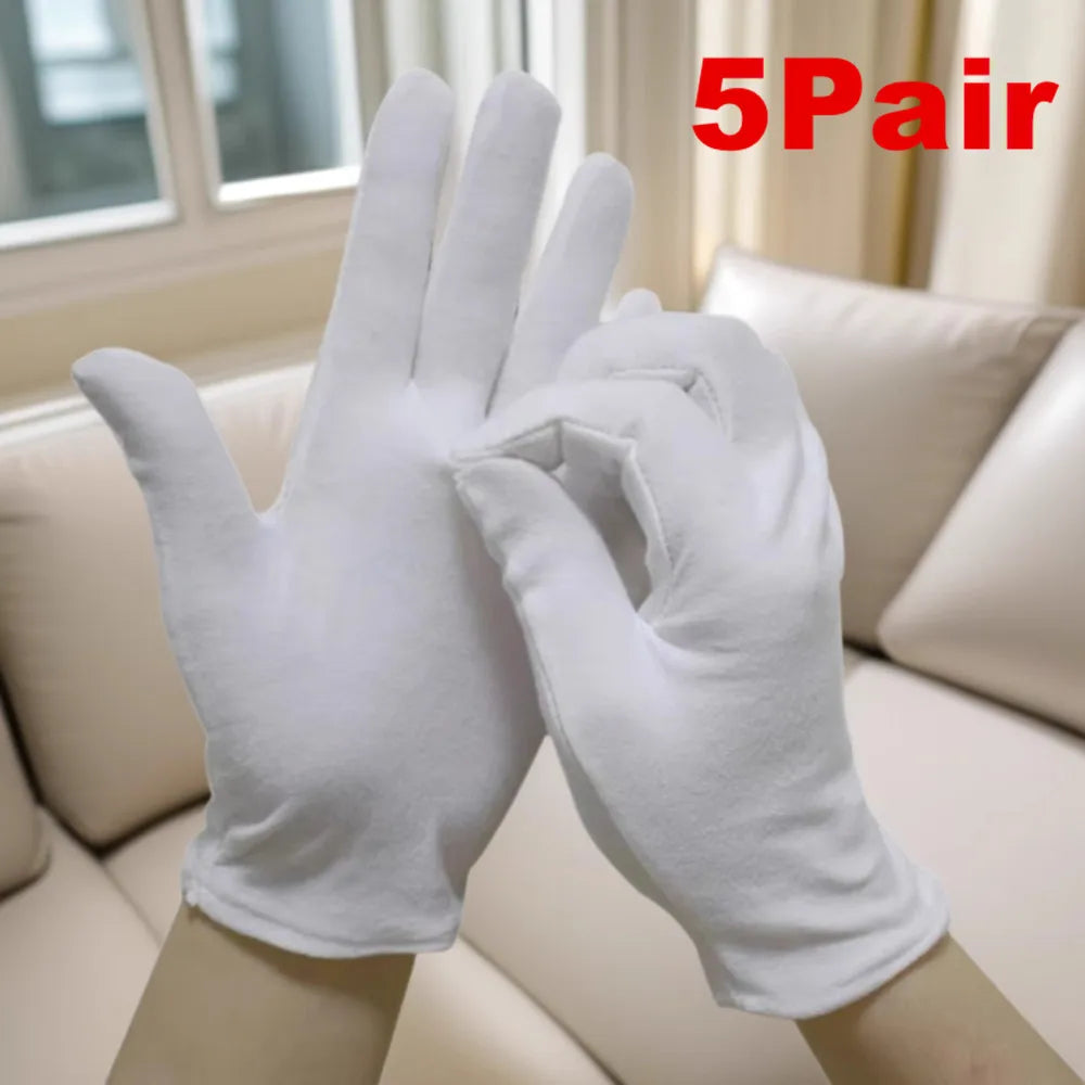 5Pair White Cotton Gloves Full Finger Men Women Waiters/drivers/Jewelry/Workers Mittens Sweat Absorption Gloves Hands Protector